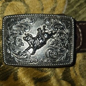 Ornate Silver Buckle Kids Leather Belt